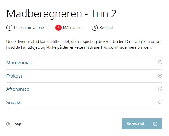 måltider i madberegneren fra fødevarestyrelsen