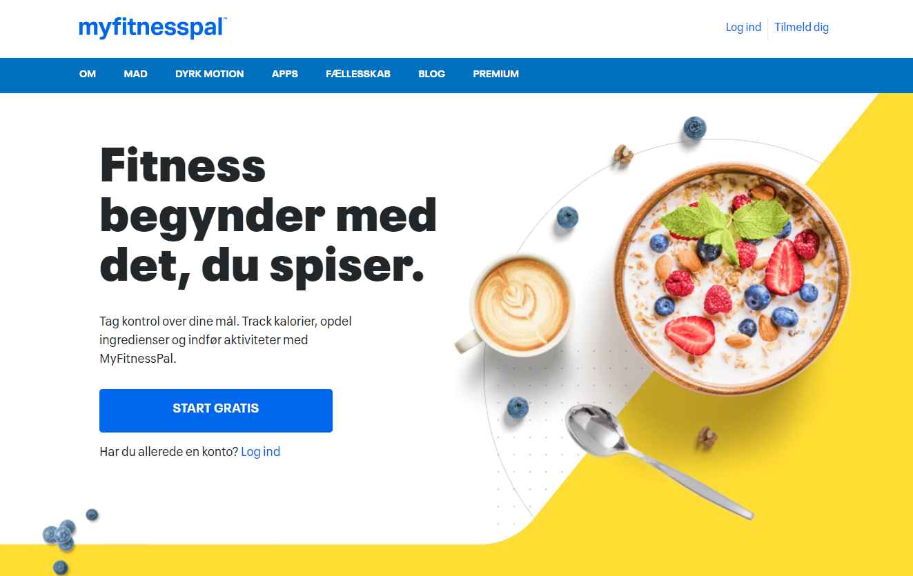 MyFitnessPal hjemmeside kalorietæller