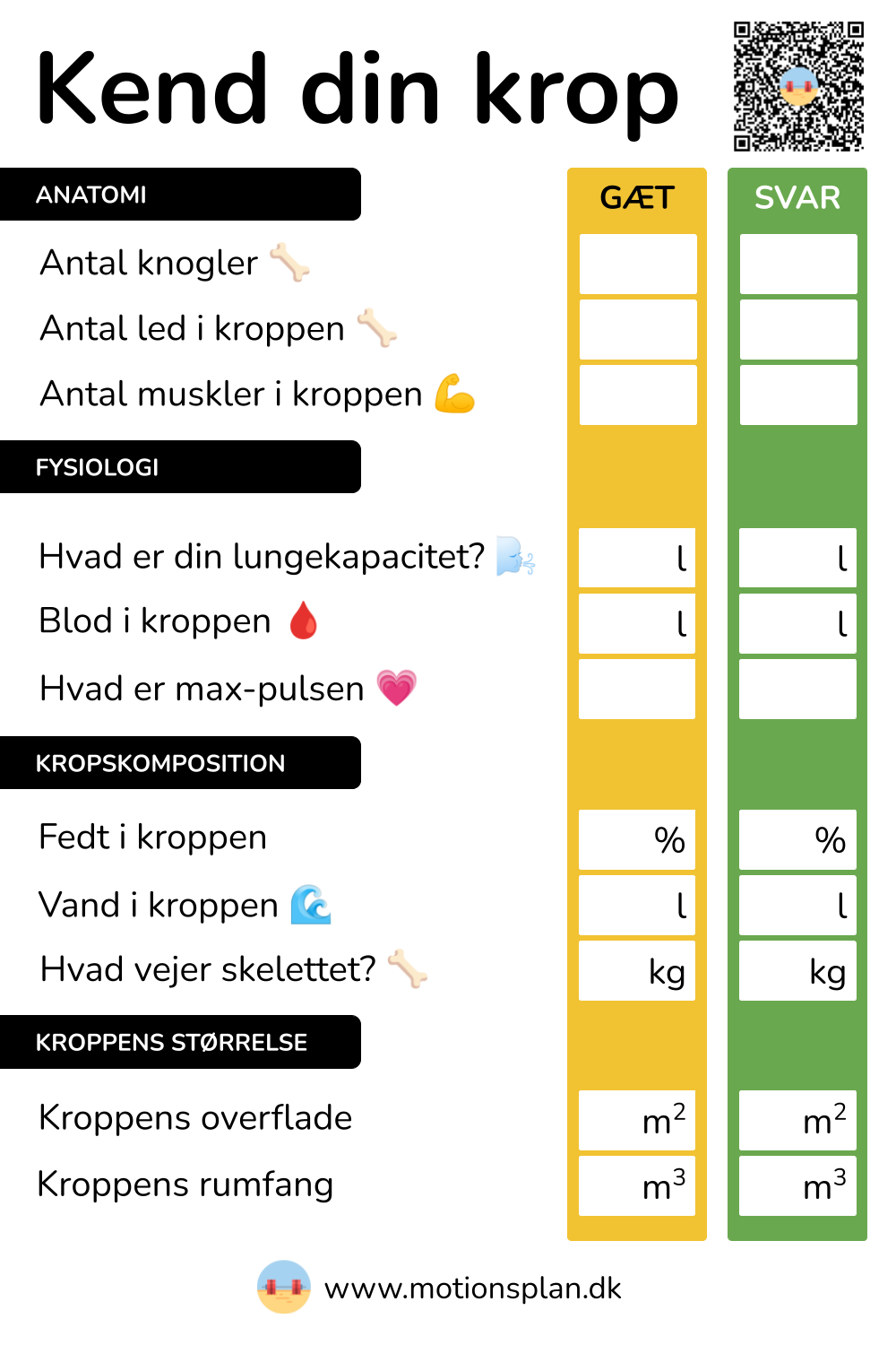 Kend din krop: Gæt og quiz