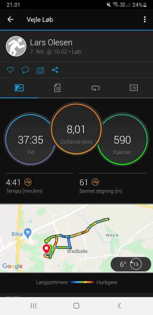 løbe app fra garmin connect