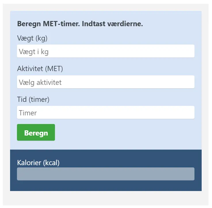 kalorie beregner baseret på MET-værdier