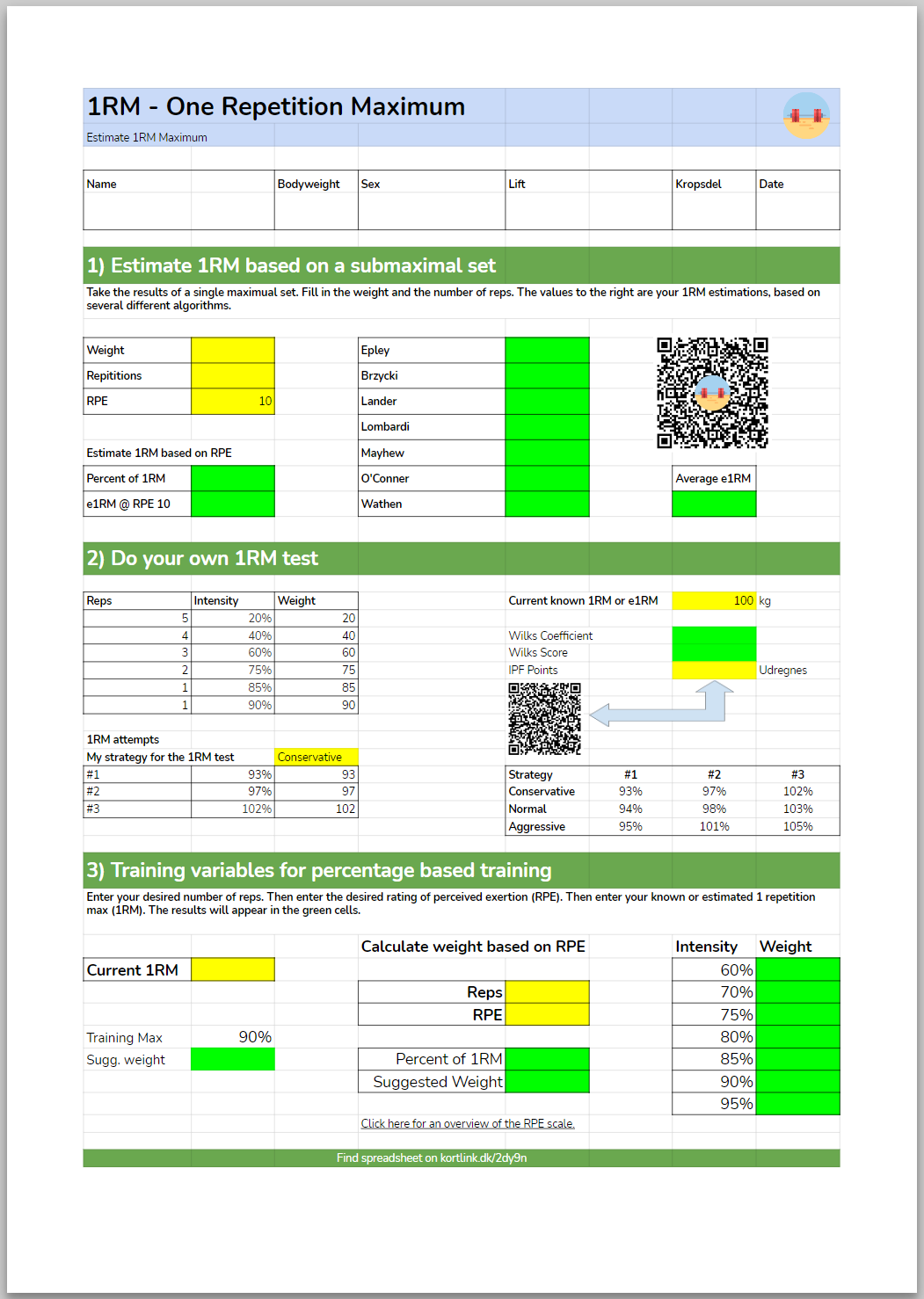 Google Sheets med RM-beregner