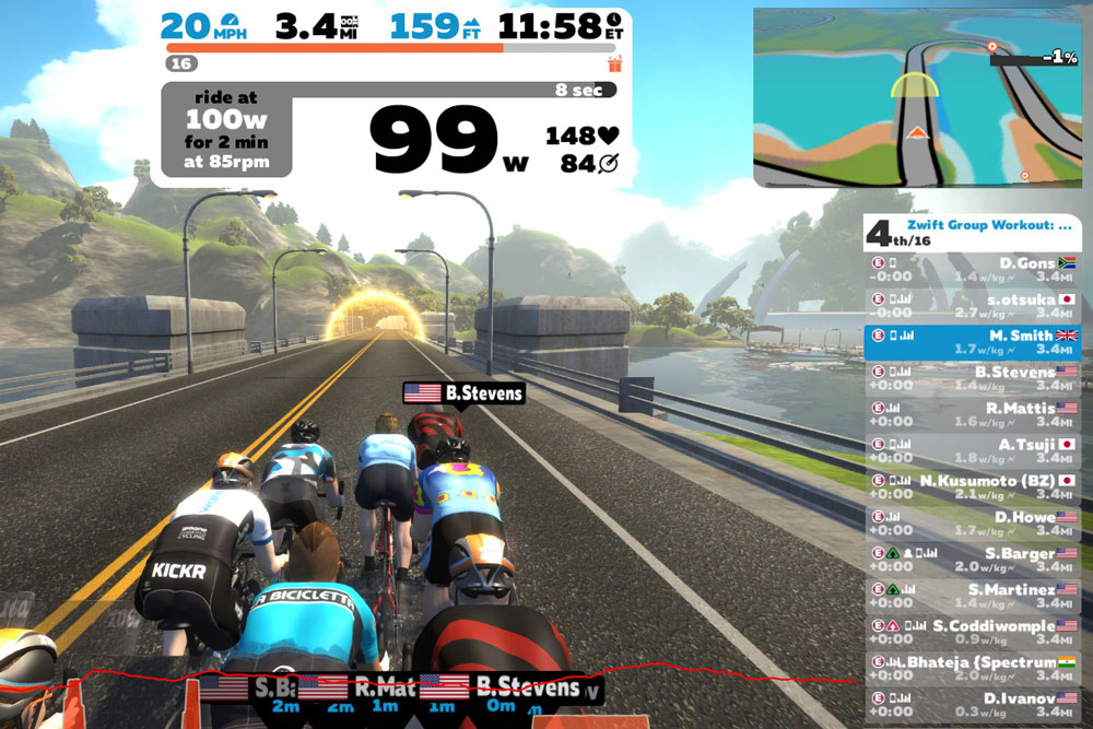 Zwift gruppetræning og meetups kan man sætte programmet op til, at alle holder alle sammen